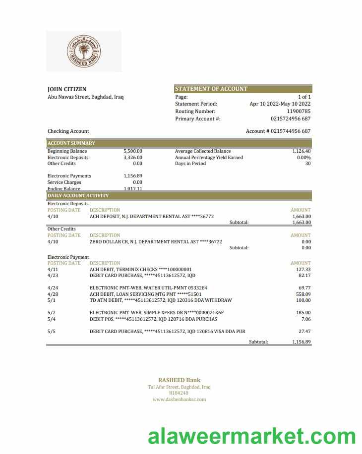Iraq Rasheed Bank statement xls